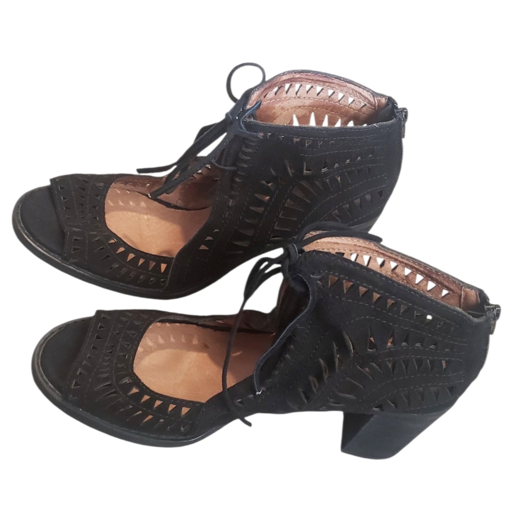 Jeffrey Campbell Sandals Womens 10 Cordillo Black Suede Open Toe Lace-up Heels - Picture 5 of 13